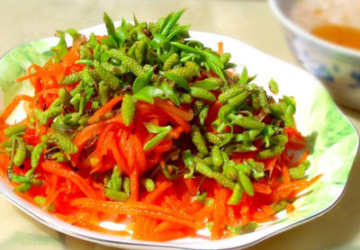 柳芽涼拌胡蘿卜絲，清熱敗火又補(bǔ)充維生素