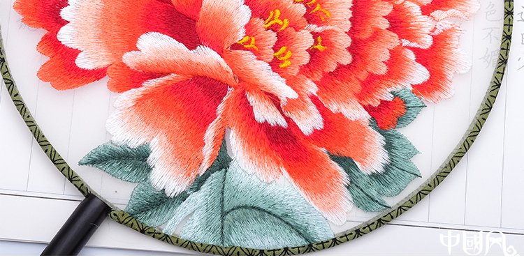 古典家佳樂文學牡丹繡花手工刺繡團扇