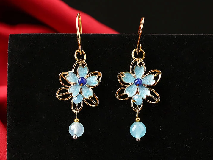 家佳樂文學景泰藍花朵復(fù)古耳飾氣質(zhì)耳環(huán)
