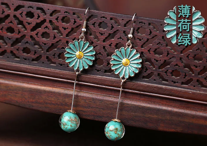 家佳樂文學時尚花朵吊墜復古可愛耳環(huán)