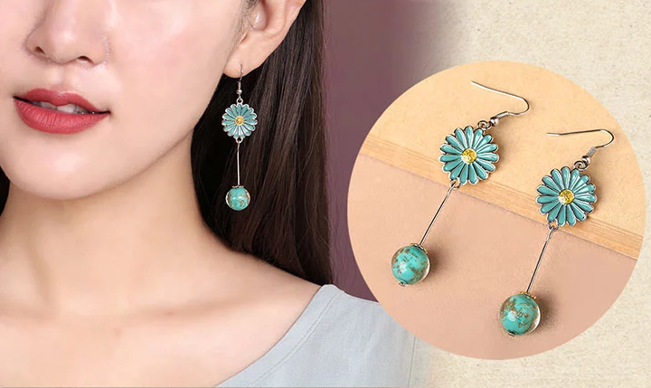 家佳樂文學時尚花朵吊墜復古可愛耳環(huán)