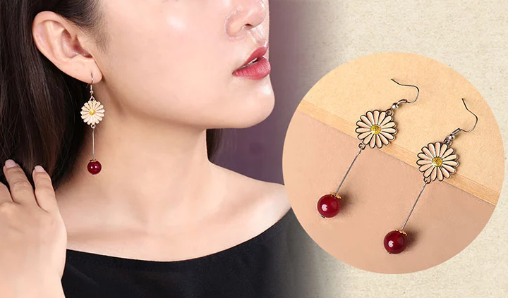 家佳樂文學(xué)時(shí)尚花朵吊墜復(fù)古可愛耳環(huán)