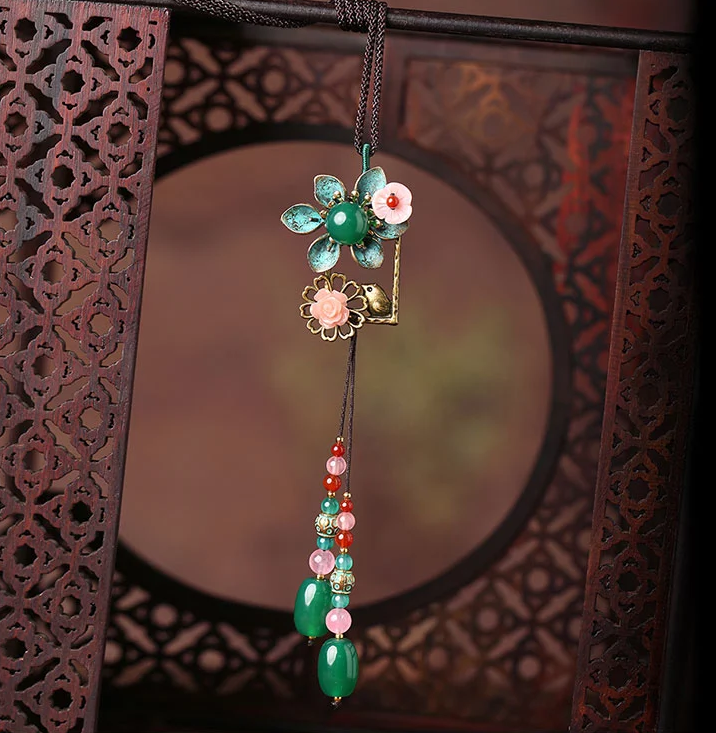 民族風(fēng)時(shí)尚復(fù)古花朵吊墜掛飾毛衣鏈項(xiàng)鏈