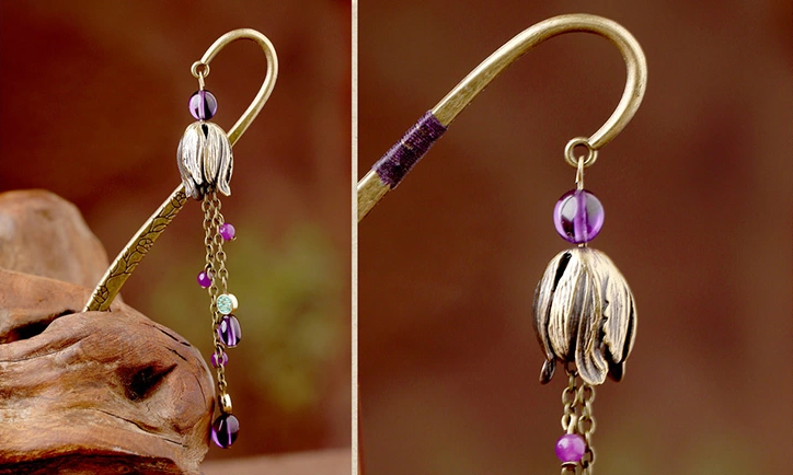 復(fù)古金屬書簽古典家佳樂(lè)文學(xué)紫水晶流蘇書簽