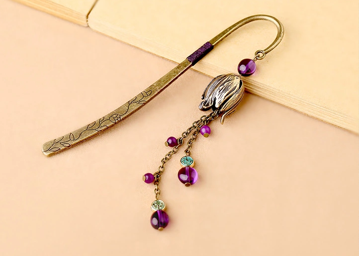 復(fù)古金屬書簽古典家佳樂(lè)文學(xué)紫水晶流蘇書簽