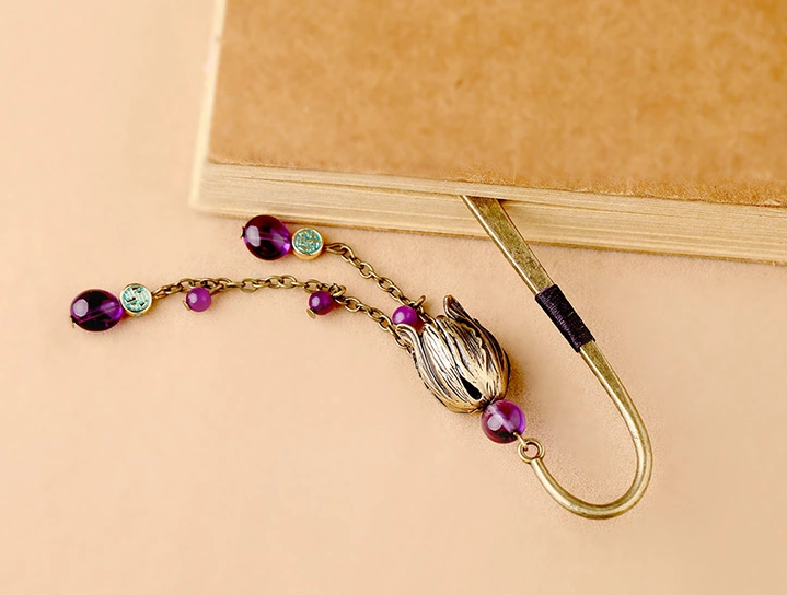 復(fù)古金屬書簽古典家佳樂(lè)文學(xué)紫水晶流蘇書簽