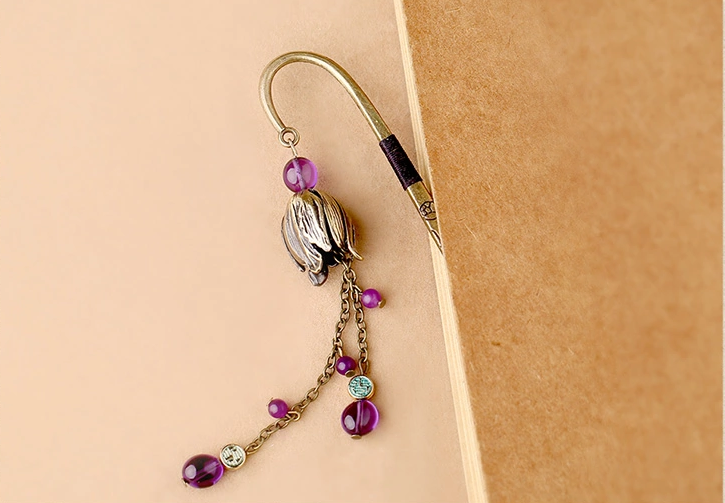 復(fù)古金屬書簽古典家佳樂(lè)文學(xué)紫水晶流蘇書簽