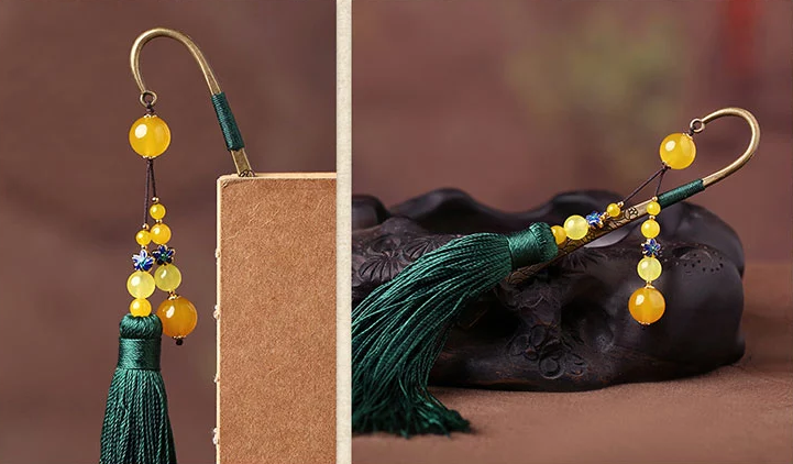 古典金屬創(chuàng)意書簽家佳樂文學(xué)瑪瑙流蘇書簽