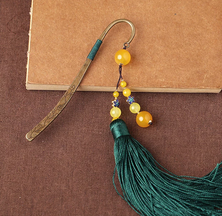 古典金屬創(chuàng)意書簽家佳樂文學(xué)瑪瑙流蘇書簽