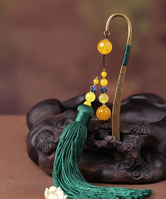 古典金屬創(chuàng)意書簽家佳樂文學(xué)瑪瑙流蘇書簽