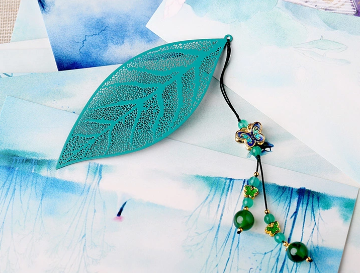 鏤空樹葉家佳樂文學(xué)綠色復(fù)古文藝書簽