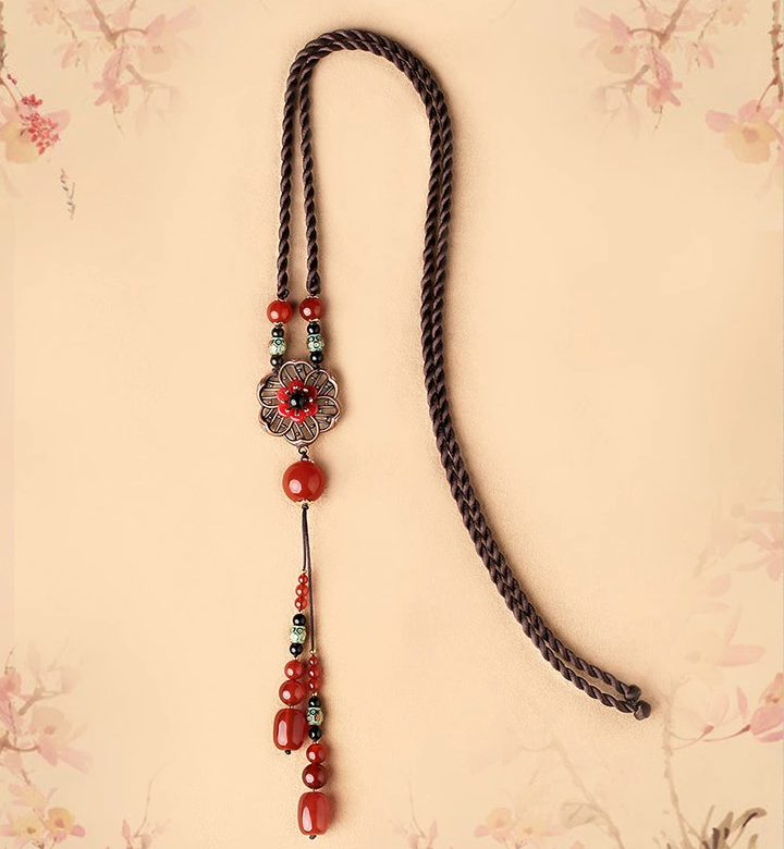 復(fù)古瑪瑙吊墜民族風(fēng)項鏈毛衣鏈