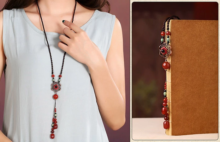 復(fù)古瑪瑙吊墜民族風(fēng)項鏈毛衣鏈