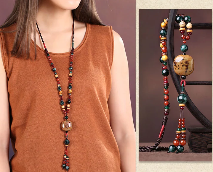 復(fù)古陶瓷吊墜民族風(fēng)項鏈毛衣鏈