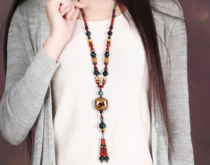 復(fù)古陶瓷吊墜民族風(fēng)項鏈毛衣鏈