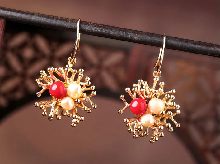 民族風珍珠吊墜氣質時尚耳環(huán)