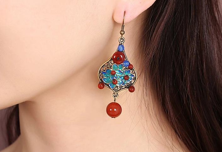 時(shí)尚家佳樂(lè)文學(xué)景泰藍(lán)復(fù)古耳環(huán)首飾