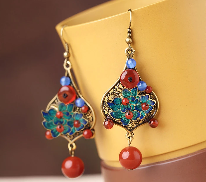 時(shí)尚家佳樂(lè)文學(xué)景泰藍(lán)復(fù)古耳環(huán)首飾