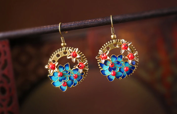 民族風圓形耳墜景泰藍耳環(huán)首飾