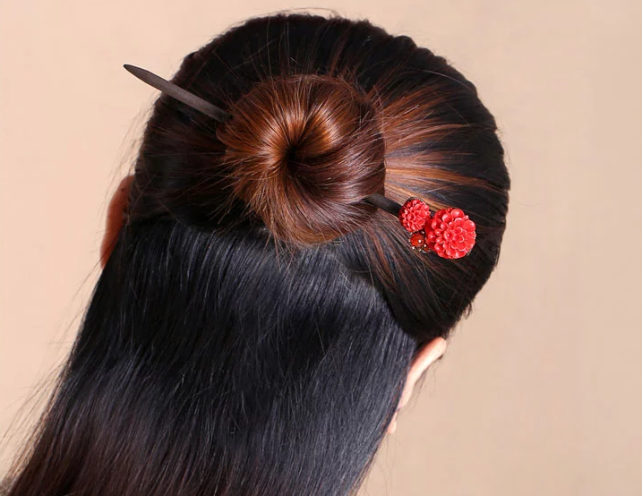 家佳樂文學漆雕花朵民族風紅色簪子新娘頭飾