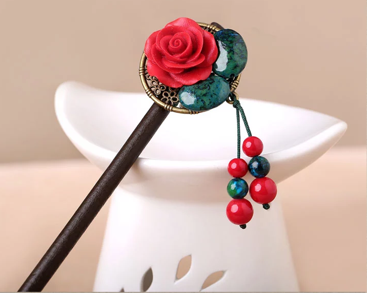 家佳樂文學(xué)漆雕花朵民族風(fēng)流蘇簪子頭飾