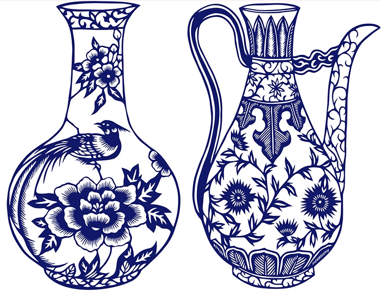 15款古典家佳樂文學青花瓷圖案剪紙藝術