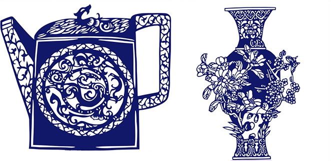 15款古典家佳樂文學青花瓷圖案剪紙藝術