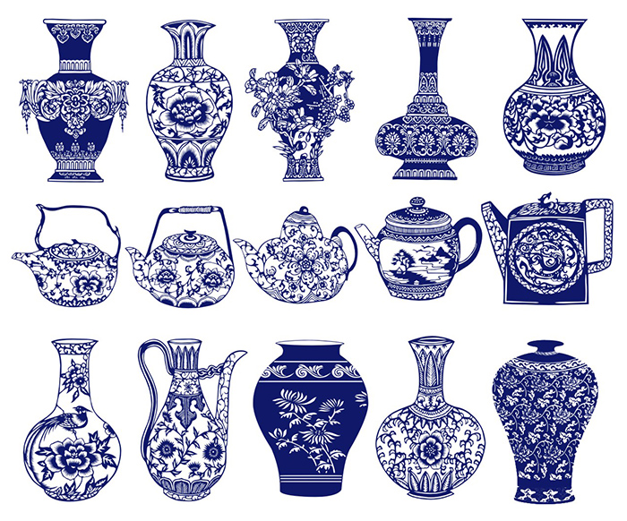 15款古典家佳樂文學青花瓷圖案剪紙藝術