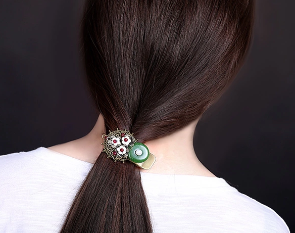 時(shí)尚家佳樂文學(xué)頭飾，復(fù)古民族風(fēng)綠彩玉扣發(fā)夾