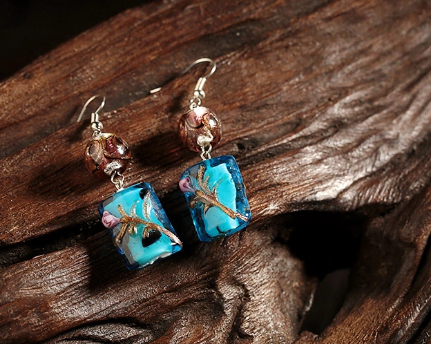 琉璃民族風(fēng)耳飾復(fù)古風(fēng)寶藍(lán)色時(shí)尚耳環(huán)