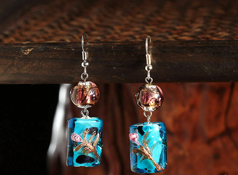 琉璃民族風(fēng)耳飾復(fù)古風(fēng)寶藍(lán)色時(shí)尚耳環(huán)