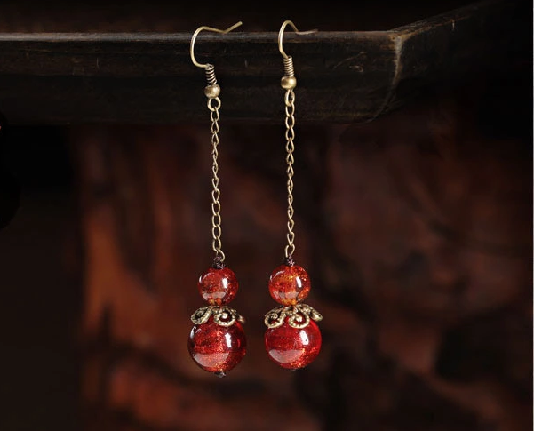 琉璃吊墜復古氣質耳墜耳環(huán)