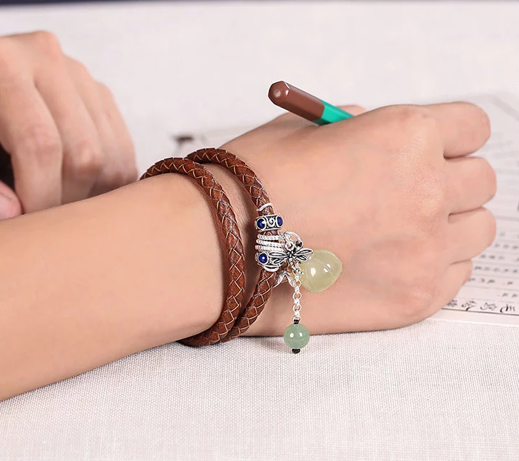 復古時尚手飾雙圈編織手鏈手繩飾品