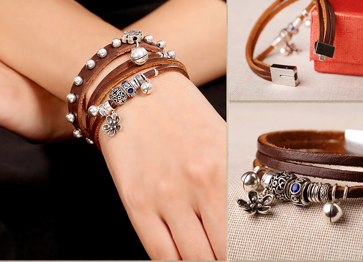 復古英倫風皮質三圈手鏈飾品