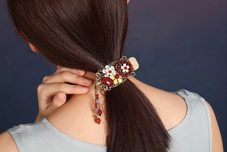 家佳樂文學(xué)紅色發(fā)夾古典民族風(fēng)頭飾