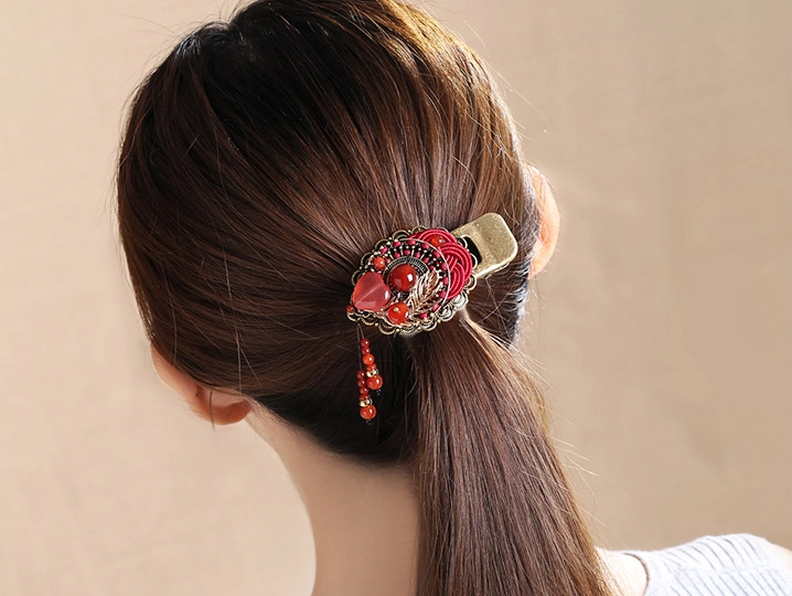 復(fù)古風紅色鴨嘴夾發(fā)夾古典頭飾