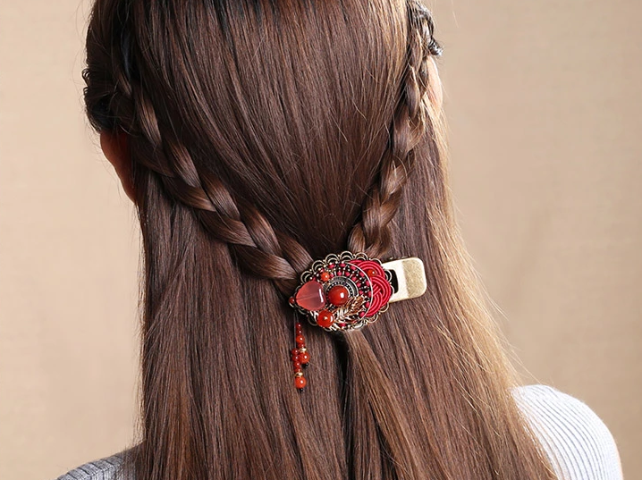 復(fù)古風紅色鴨嘴夾發(fā)夾古典頭飾