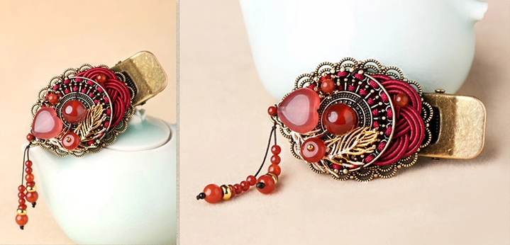 復(fù)古風紅色鴨嘴夾發(fā)夾古典頭飾