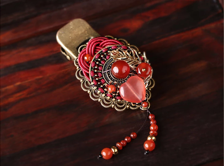 復(fù)古風紅色鴨嘴夾發(fā)夾古典頭飾