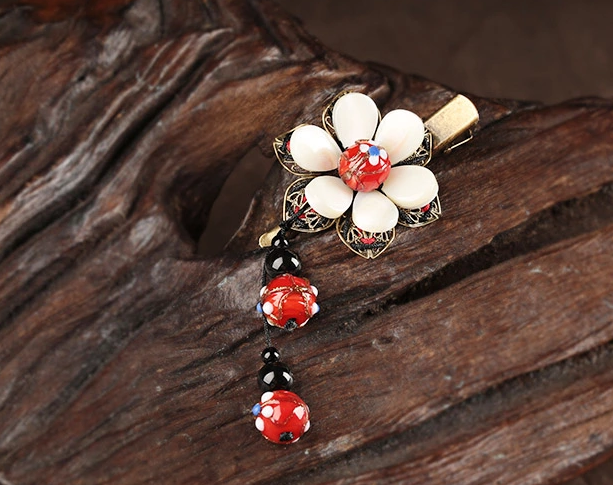 古風(fēng)古典貝殼發(fā)夾，小花朵清新頭飾