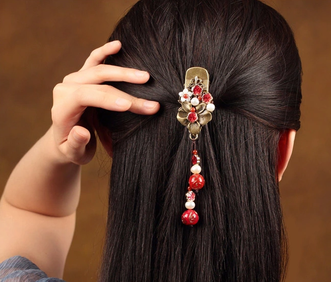 古典家佳樂文學(xué)發(fā)夾琉璃吊墜頭飾