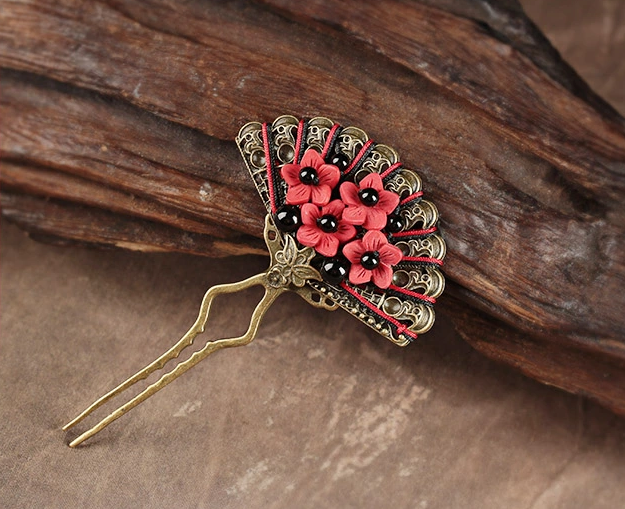 一扇矜紅家佳樂文學發(fā)釵中式古風簪子頭飾