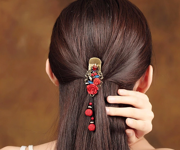 古風古典發(fā)飾紅色復古發(fā)夾頭飾