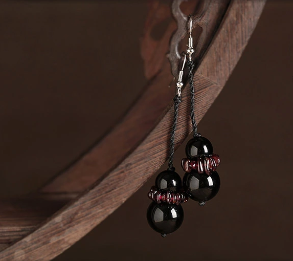 石榴石瑪瑙家佳樂文學(xué)古典長款耳環(huán)首飾