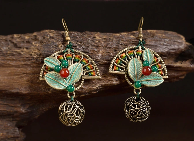 折扇搖復(fù)古家佳樂文學(xué)樹葉扇形耳環(huán)首飾