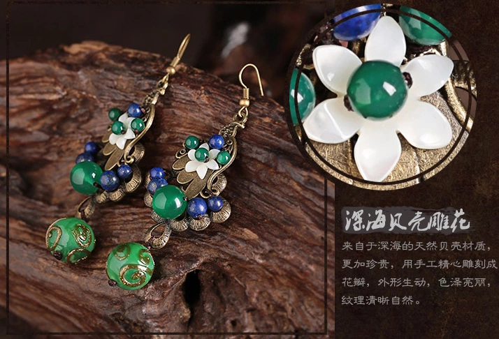 雀織錦屏復古家佳樂文學綠色孔雀琉璃耳環(huán)首飾