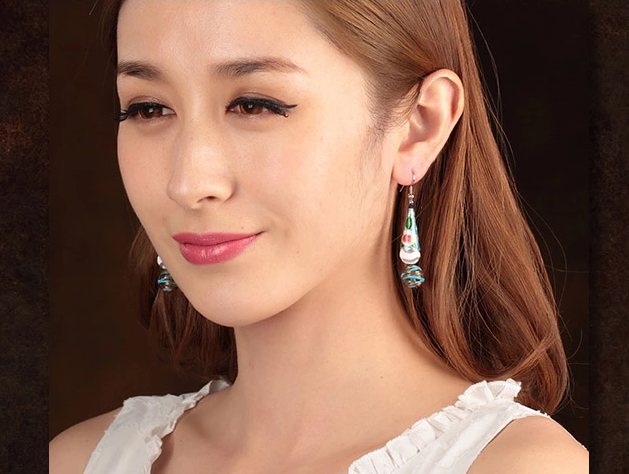 青藍(lán)冰傘琉璃復(fù)古氣質(zhì)耳環(huán)首飾