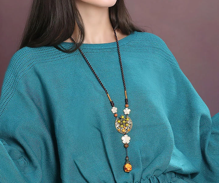 時尚民族風東陵玉裝飾毛衣鏈項鏈首飾