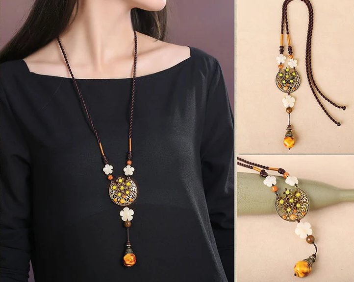 時尚民族風東陵玉裝飾毛衣鏈項鏈首飾