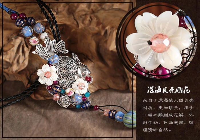 復(fù)古魚吊墜家佳樂文學(xué)風(fēng)毛衣鏈項鏈首飾